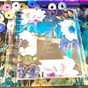 Happy Planner floral notebook Classic size w/peacock colored discs- see pics